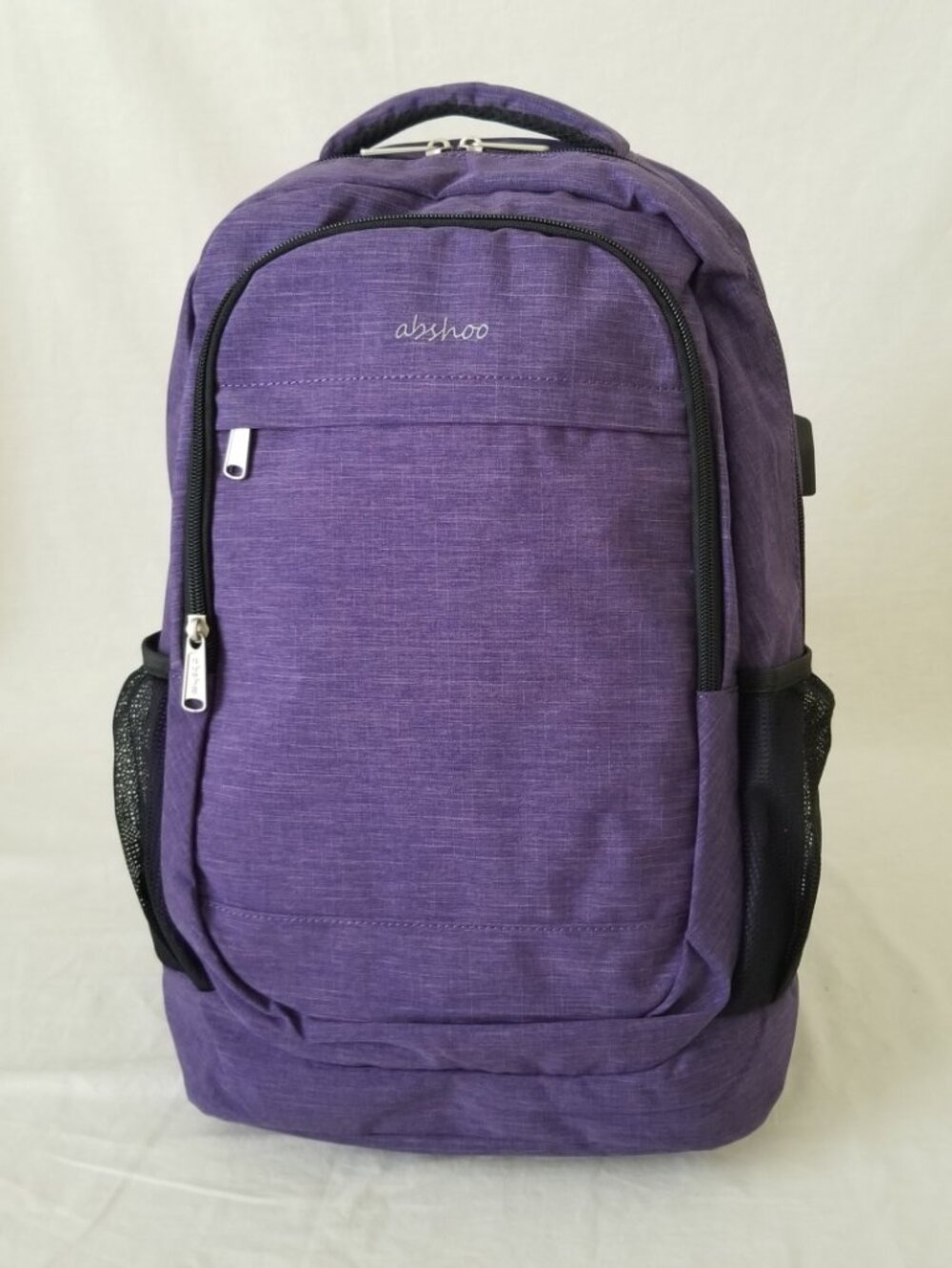 NWT! Purple Water-Resistant Laptop Backpack with USB Cord/Port & Bottle Pockets